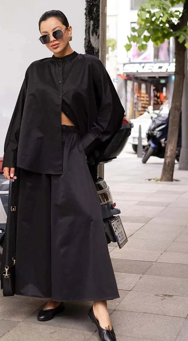 Two Piece Shirts And High Waist Skirt