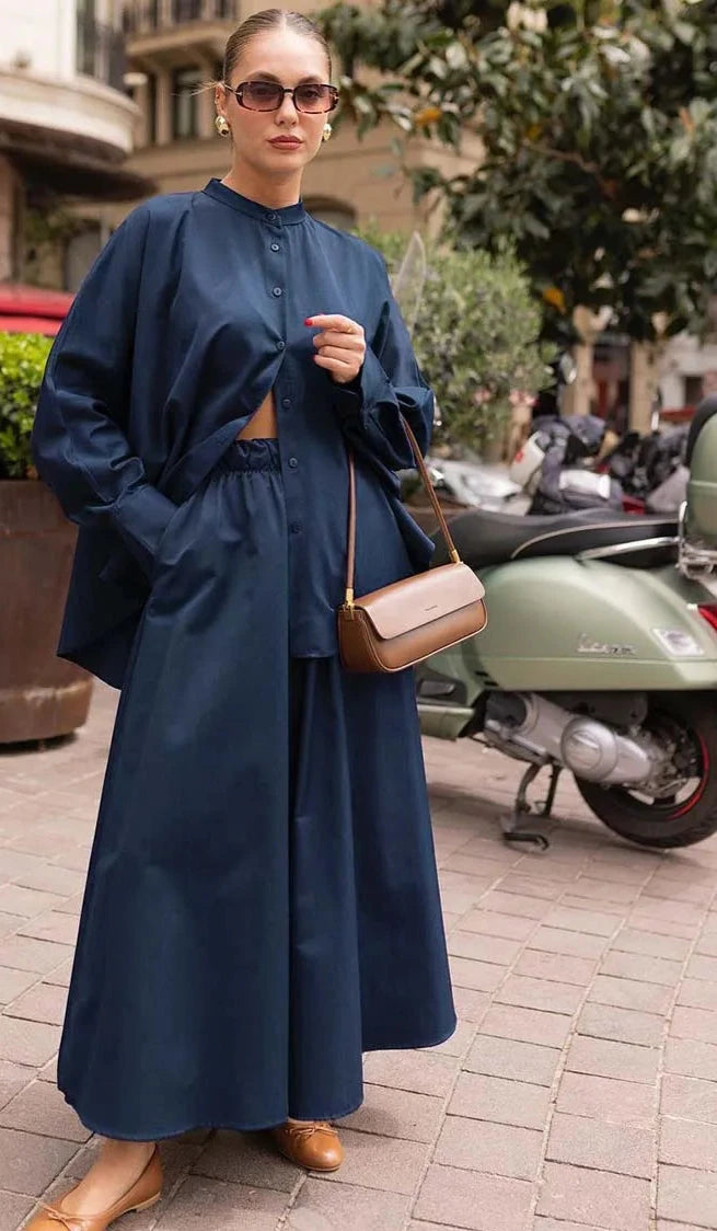 Two Piece Shirts And High Waist Skirt