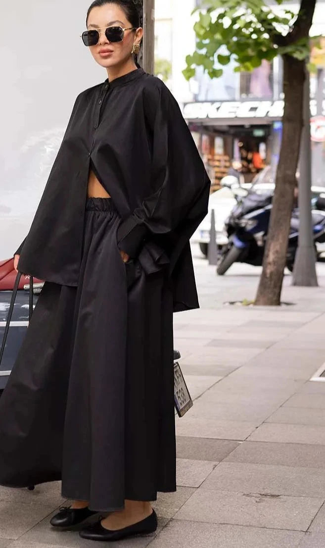 Two Piece Shirts And High Waist Skirt